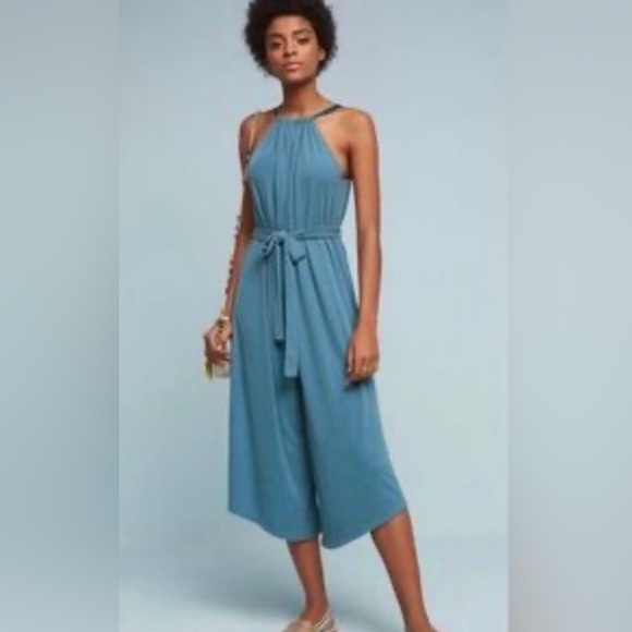 HD in Paris Blue Pleated Wide-Leg Jumpsuit – Size Small Anthropologie
